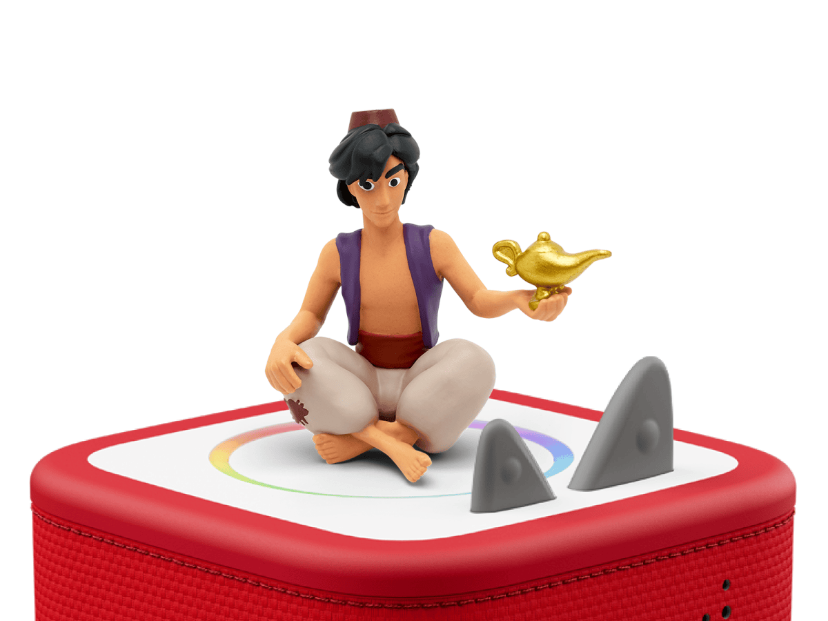 Disney Aladdin Tonie on a red Toniebox 2 ready to play audio stories and songs