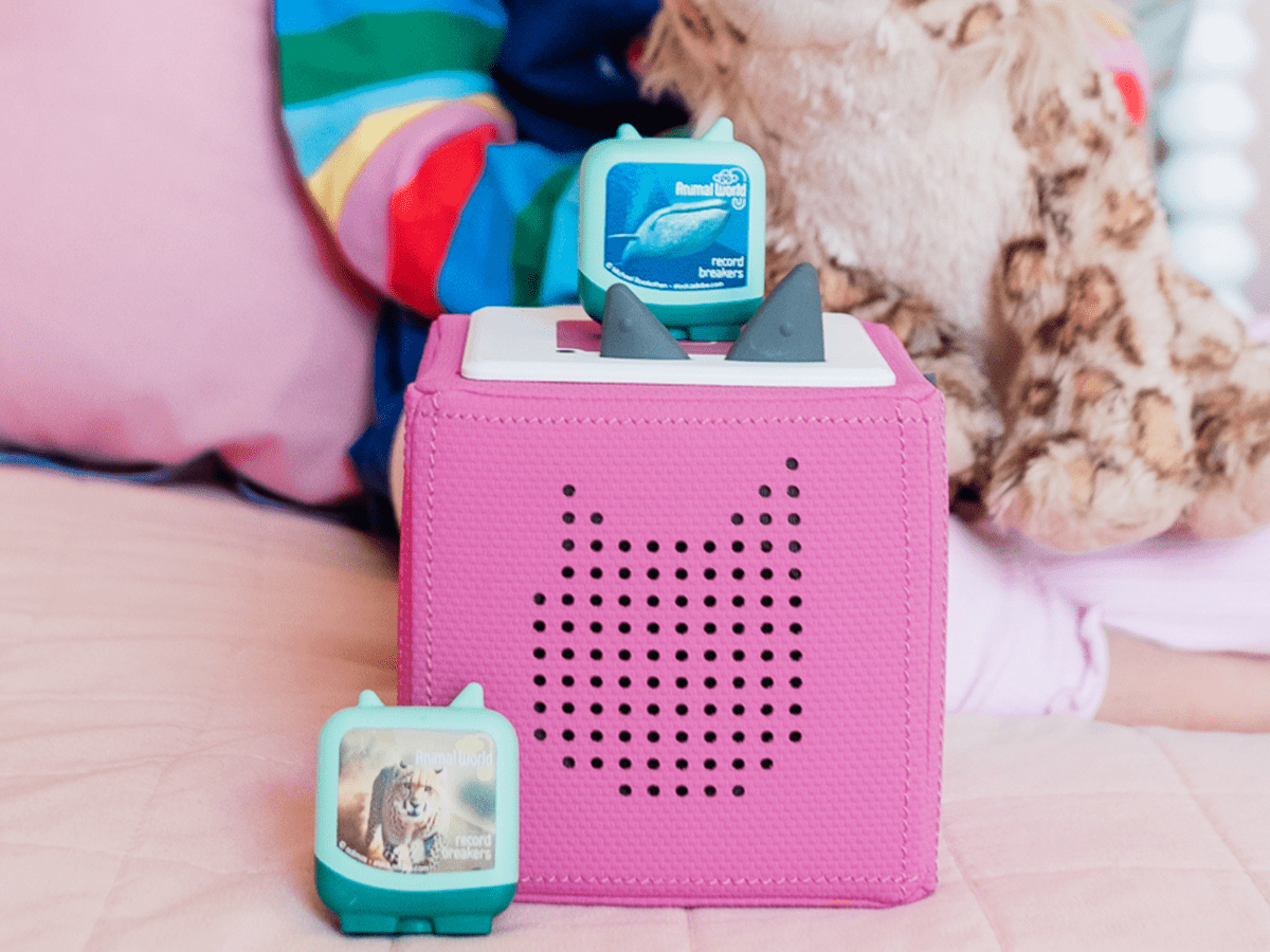 Child Playing With Animal World Record Breakers Audio Figurine And Toniebox 2