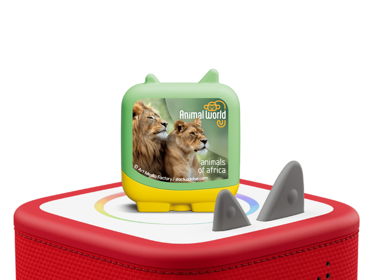 animals of africa clever tonies on a red Toniebox 2 ready to play audio stories and songs