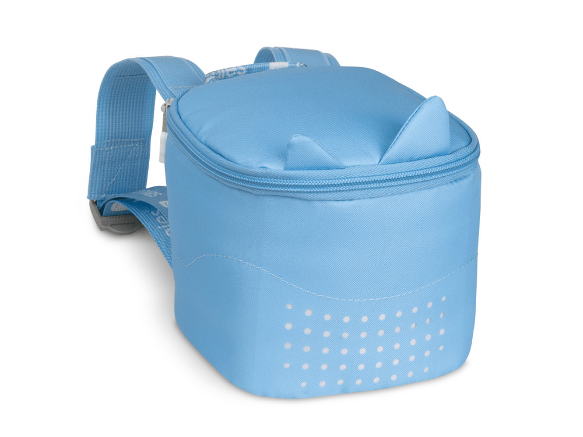 Front view of the Toniebox Lite Backpack in Arctic Blue