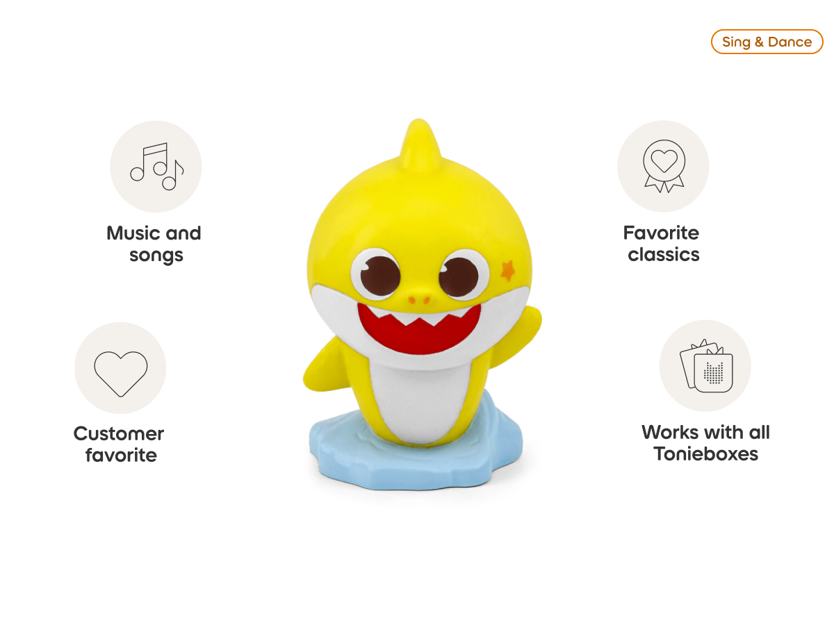 Baby Shark Tonie audio figurine from the sing and dance category, inspiring audio journeys and imaginative play
