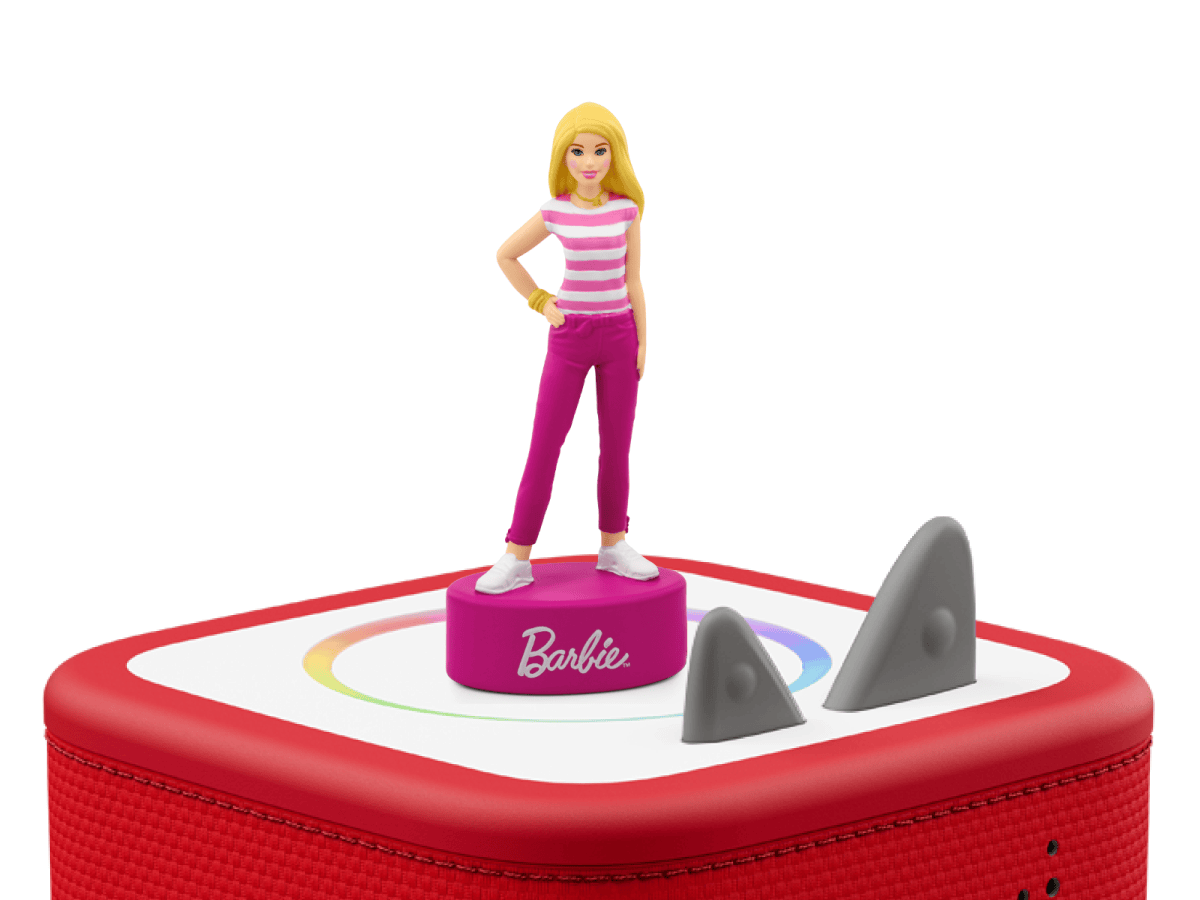 Barbie You Can Be Anything Tonie on a red Toniebox 2 ready to play audio stories and songs