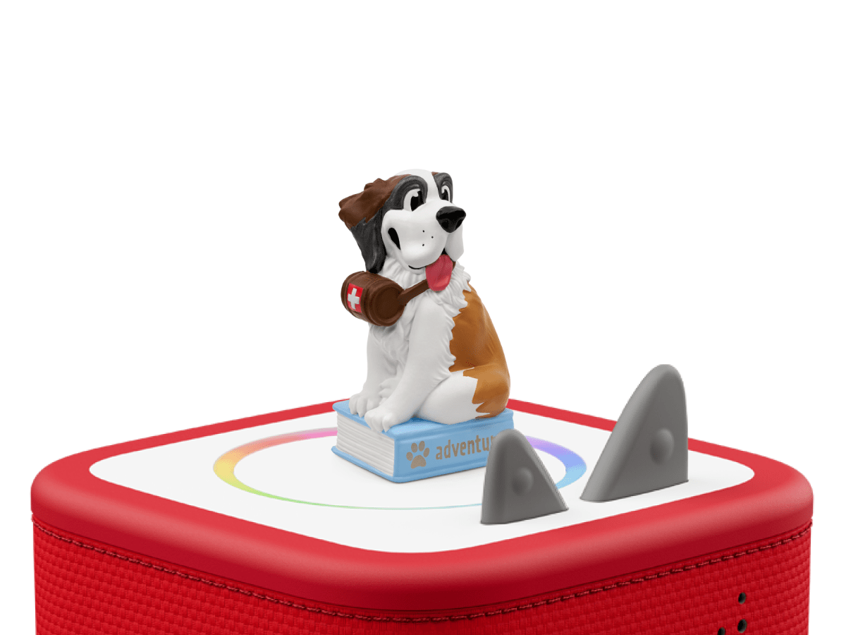 Animal Adventures- Saint Bernard Tonie on a red Toniebox 2 ready to play audio stories and songs