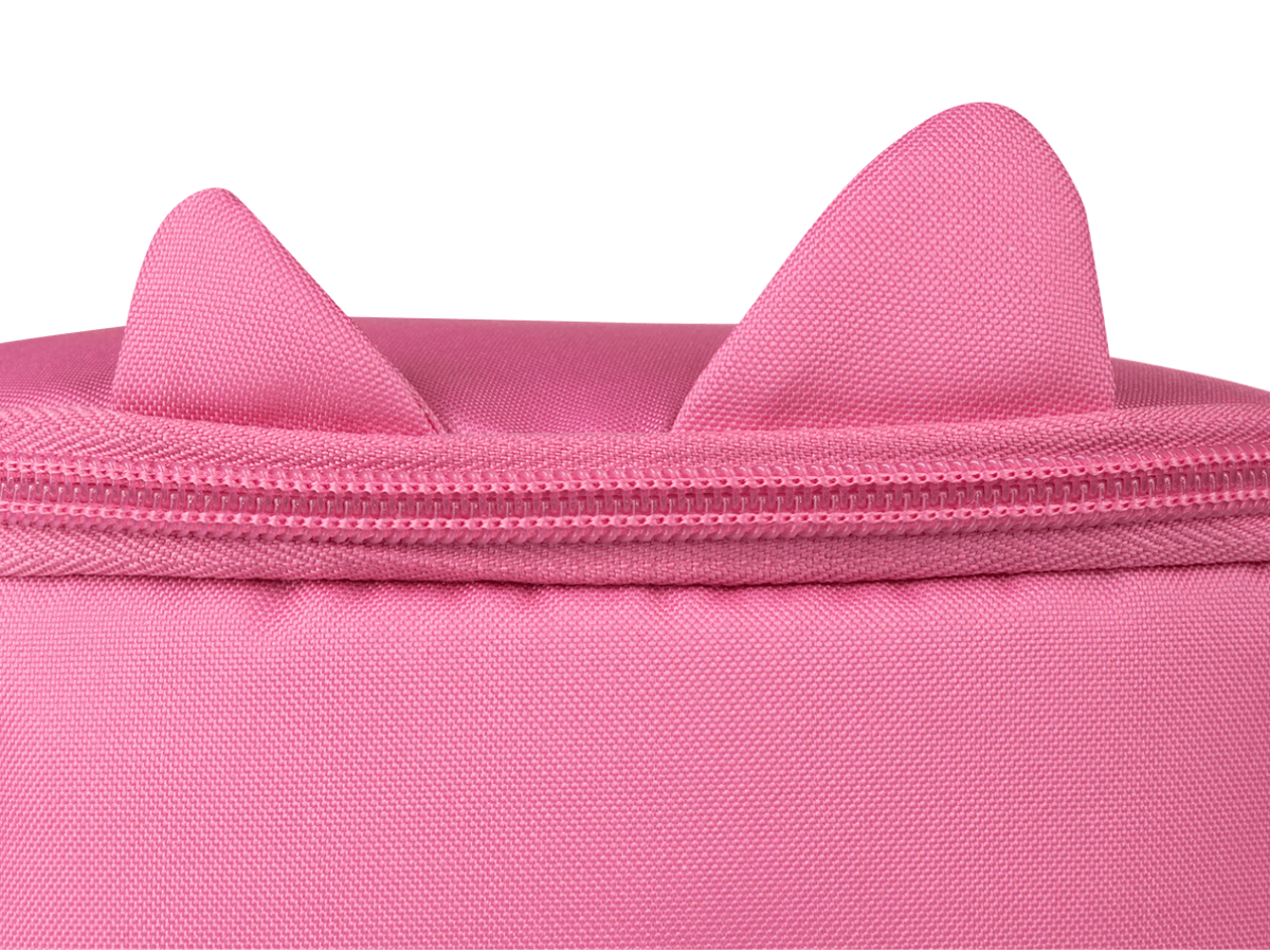 Toniebox Lite Backpack Berry Pink zoomed in view of zipper and ears