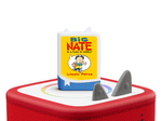 big nate audiobook tonies on a red Toniebox 2 ready to play audio stories and songs
