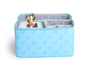
Toniebox All-in-One Carrying Case - Sky Blue open view with a toniebox 2 and playtime puppy inside