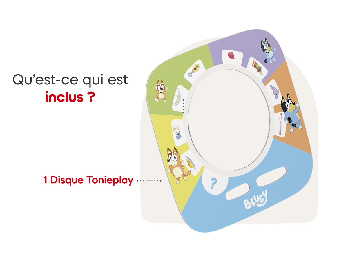 what's included in Tonieplay Bluey Your Playful Day with Bluey (French)
