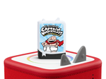 captain underpants audiobook tonies on a red Toniebox 2 ready to play audio stories and songs
