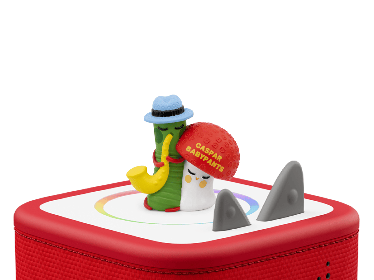 Caspar Babypants Tonie on a red Toniebox 2 ready to play audio stories and songs