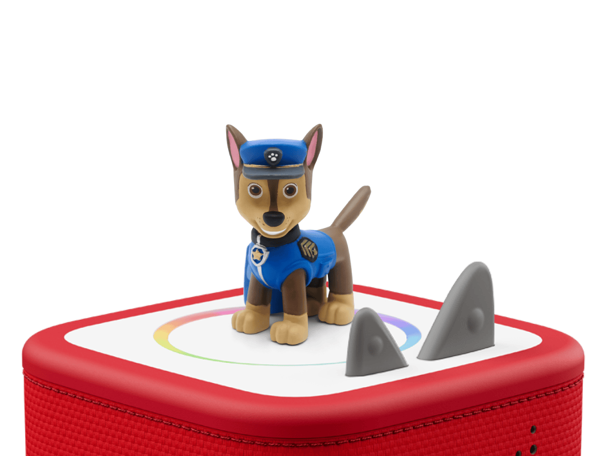 PAW Patrol: Chase Tonie on a red Toniebox 2 ready to play audio stories and songs