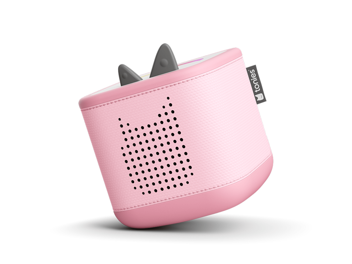 Tilted view of cloud pink Toniebox 2 an audio player for kids, used with Tonie audio figurines and Tonieplay games