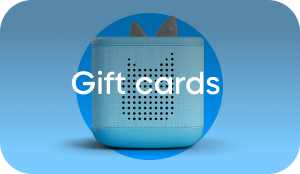 blue Toniebox 2 with text gift cards