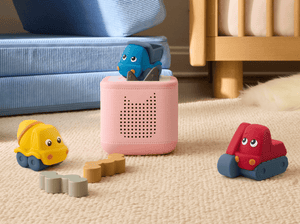 My First Tonies - Construction Set on a pink toniebox 2 in a childs bedroom