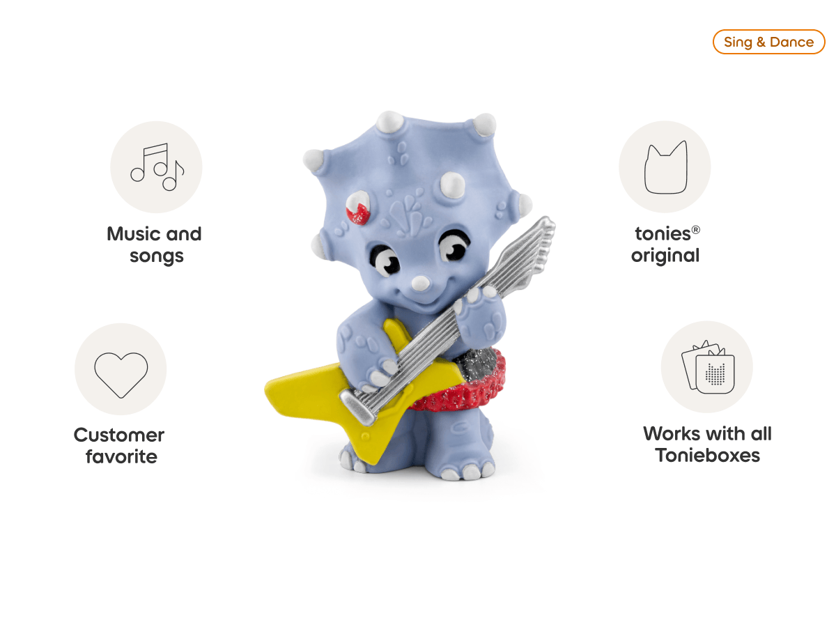 Dino Rockstars: The Greatest Band of Prehistoric Time Tonie audio figurine from the sing and dance category, inspiring audio journeys and imaginative play