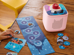 Child Playing With Pink Toniebox 2, Tonieplay Controller And Disney Tonieplay Game