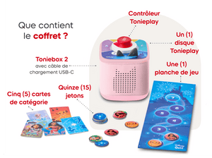 What’s in the bundle? Pink Toniebox 2, tonieplay controller, disney tonieplay game and USC-C charging cable