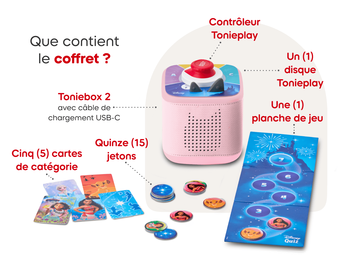 What’s in the bundle? Pink Toniebox 2, tonieplay controller, disney tonieplay game and USC-C charging cable