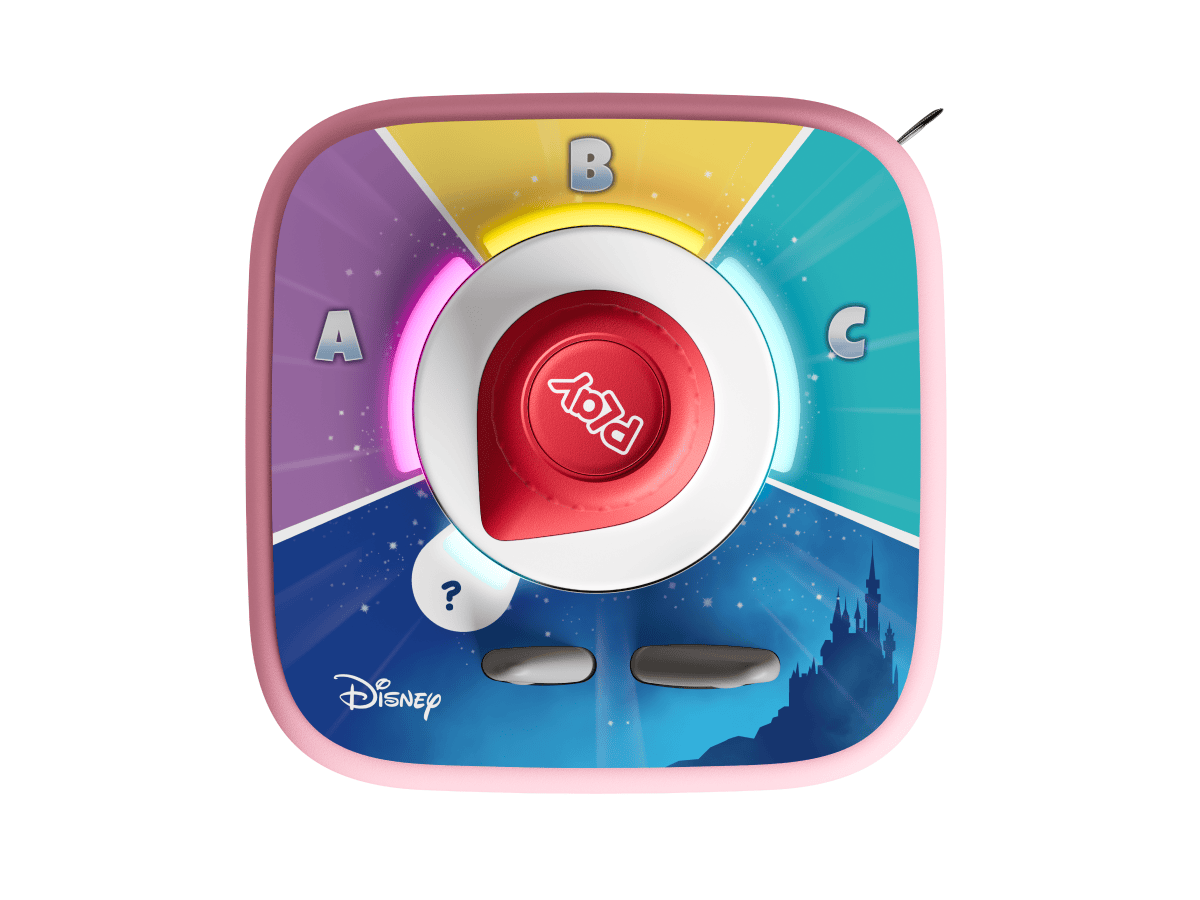 Top View of Toniebox 2 with disney quiz kingdom and Tonieplay Controller