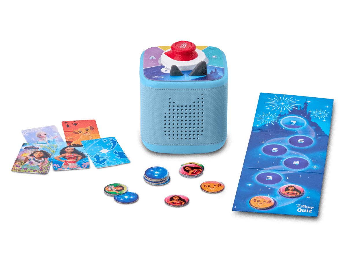 Disney game bundle with blue Toniebox 2, tonieplay controller and disney tonieplay game
