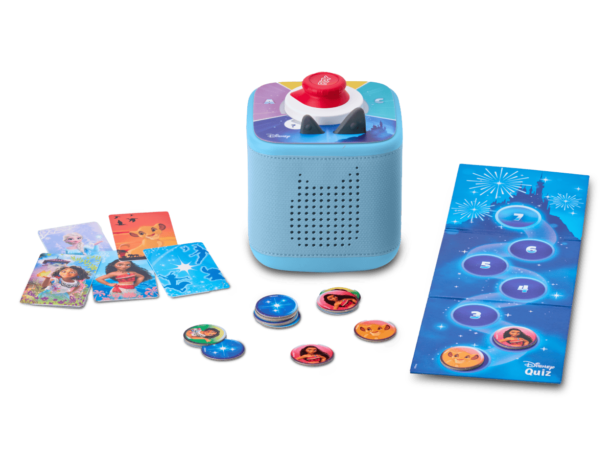 Disney game bundle with blue Toniebox 2, tonieplay controller and disney tonieplay game