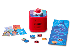 Disney game bundle with red Toniebox 2, tonieplay controller and disney tonieplay game