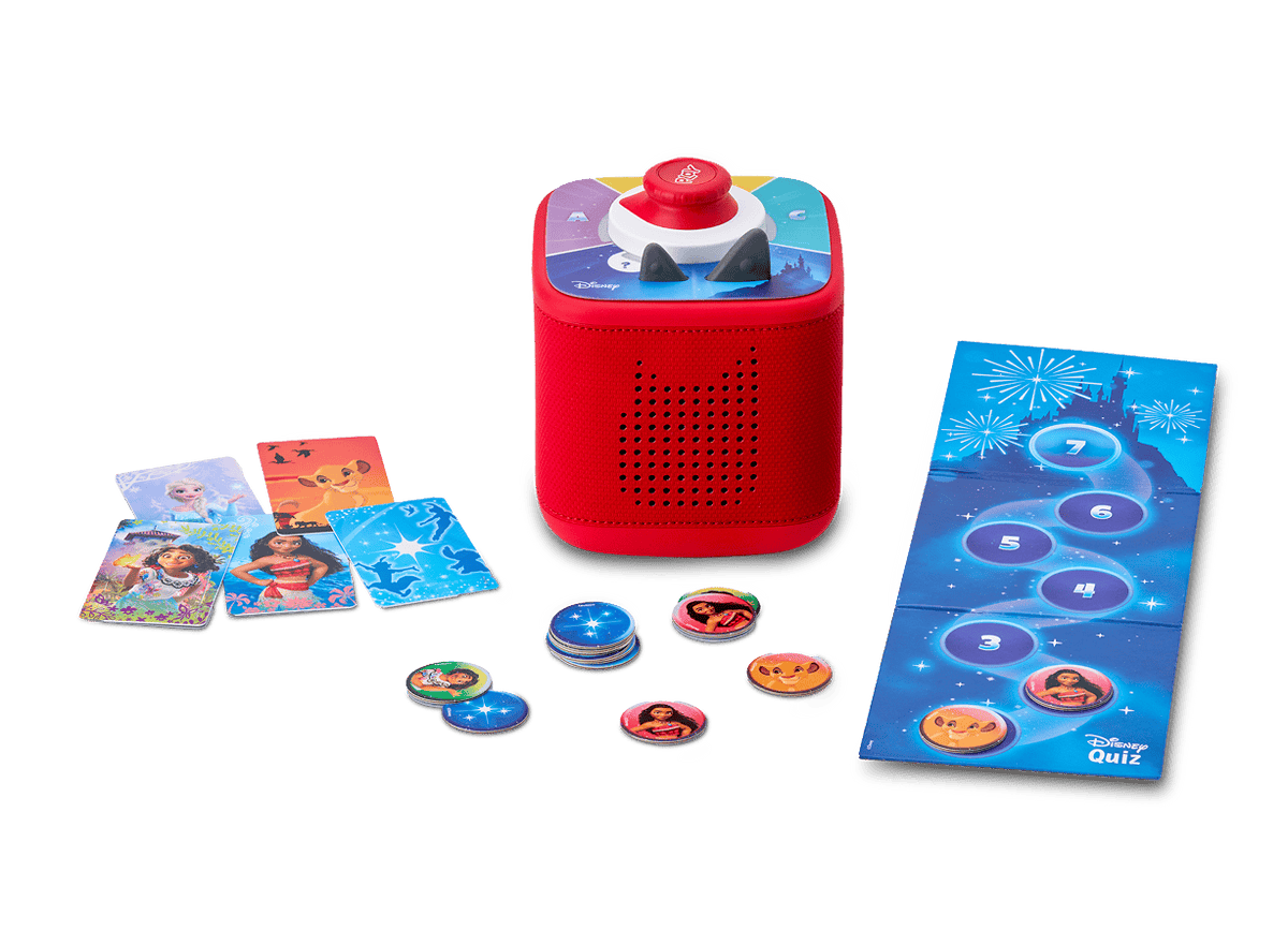 Disney game bundle with red Toniebox 2, tonieplay controller and disney tonieplay game