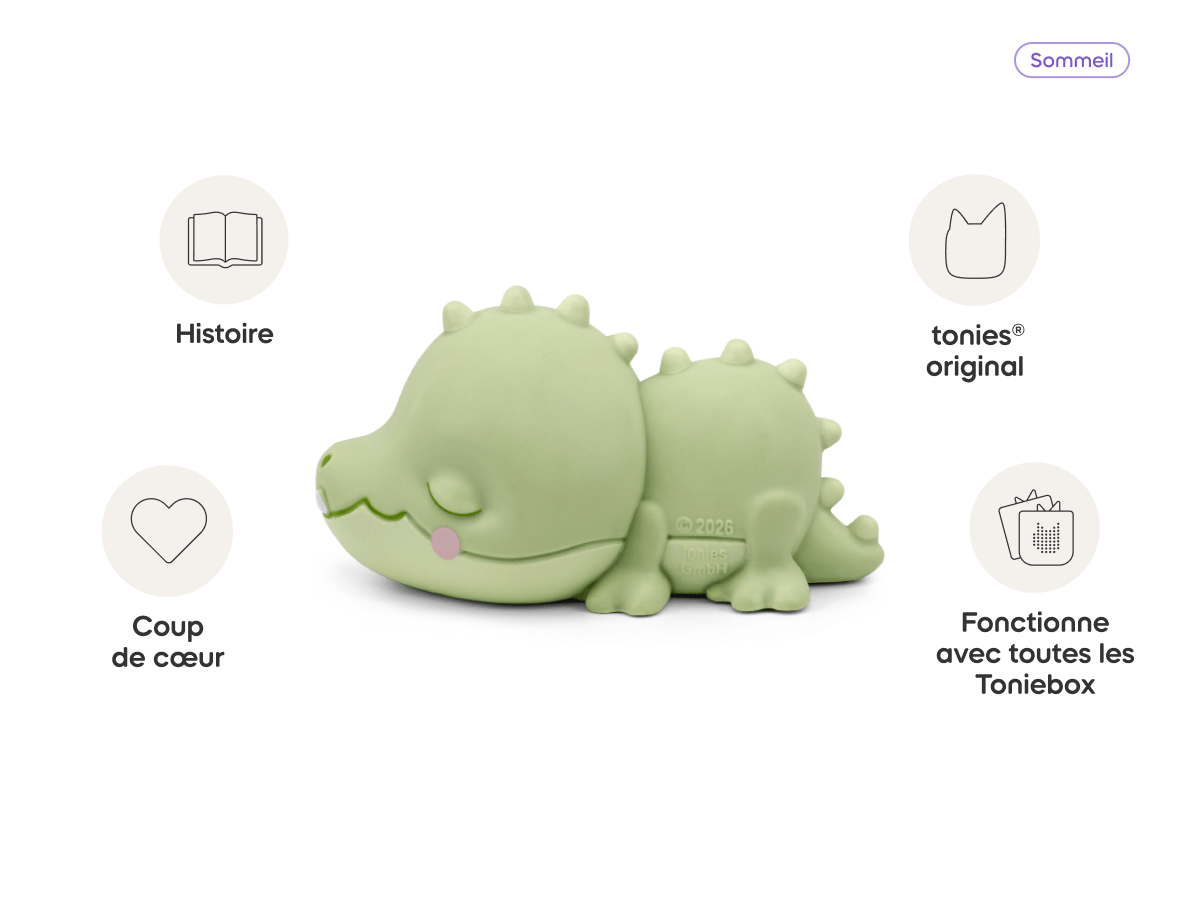 Doudou Croco French Tonie audio figurine from the sommeil category, inspiring audio journeys and imaginative play