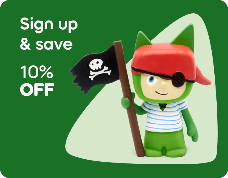 Pirate Creative Tonie with text 'sign up and save 10% off'
