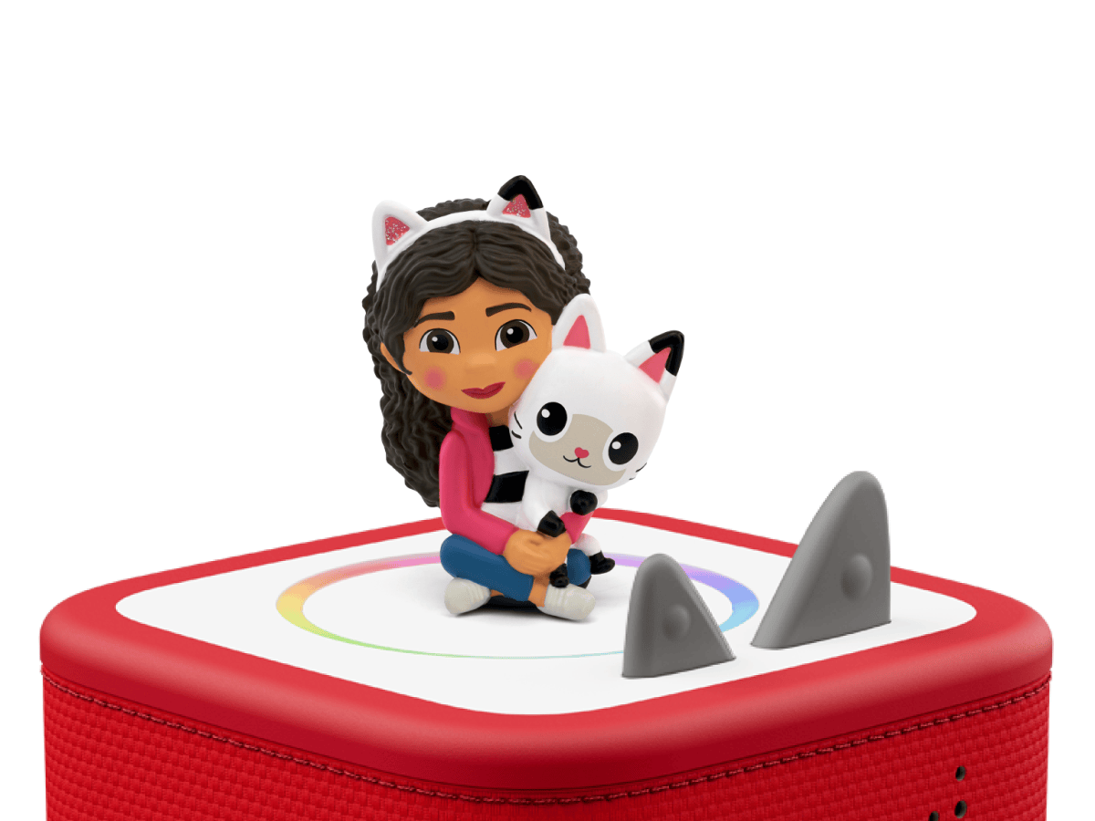 Gabby's Dollhouse Tonie on a red Toniebox 2 ready to play audio stories and songs