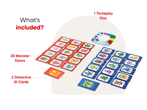 Tonieplay Guess Who_ Monster Mysteries includes Tonieplay Disc, monster doors, detective ID cards