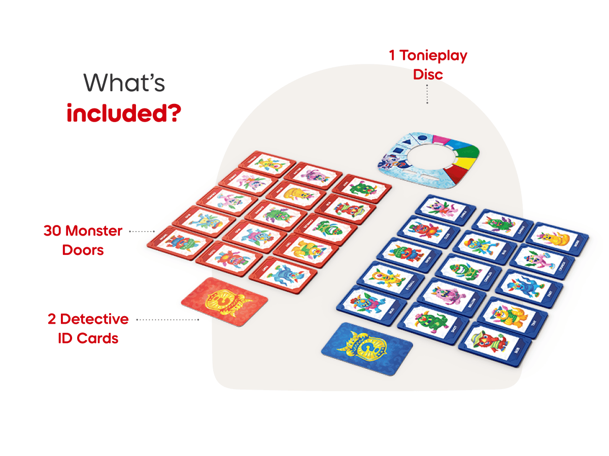 Tonieplay Guess Who_ Monster Mysteries includes Tonieplay Disc, monster doors, detective ID cards