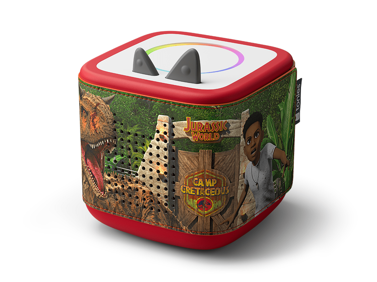 Jurassic Park Sleeve on a red Toniebox 2