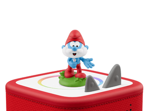 Les Schtroumpfs: L’Apprenti Schtroumpf Tonie (Français) on a red Toniebox 2 ready to play audio stories and songs