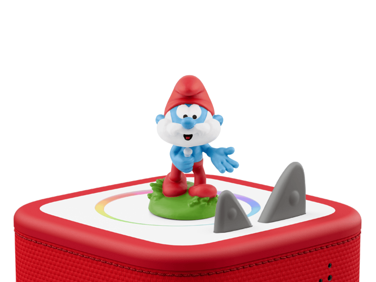 Les Schtroumpfs: L’Apprenti Schtroumpf Tonie (Français) on a red Toniebox 2 ready to play audio stories and songs