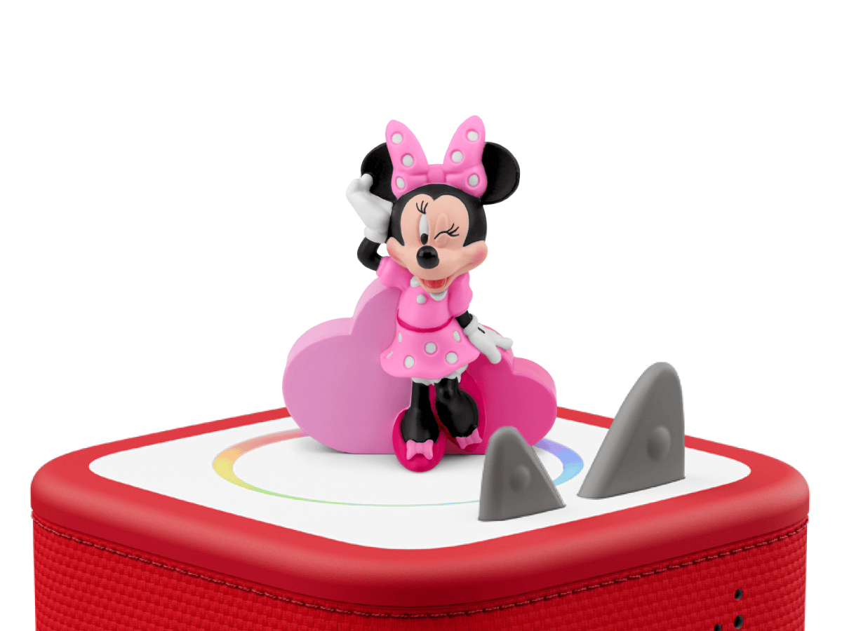 Disney Minnie Mouse Clubhouse Tonie on a red Toniebox 2 ready to play audio stories and songs