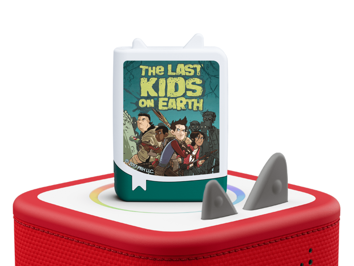 last kids on earth audiobook tonies on a red Toniebox 2 ready to play audio stories and songs