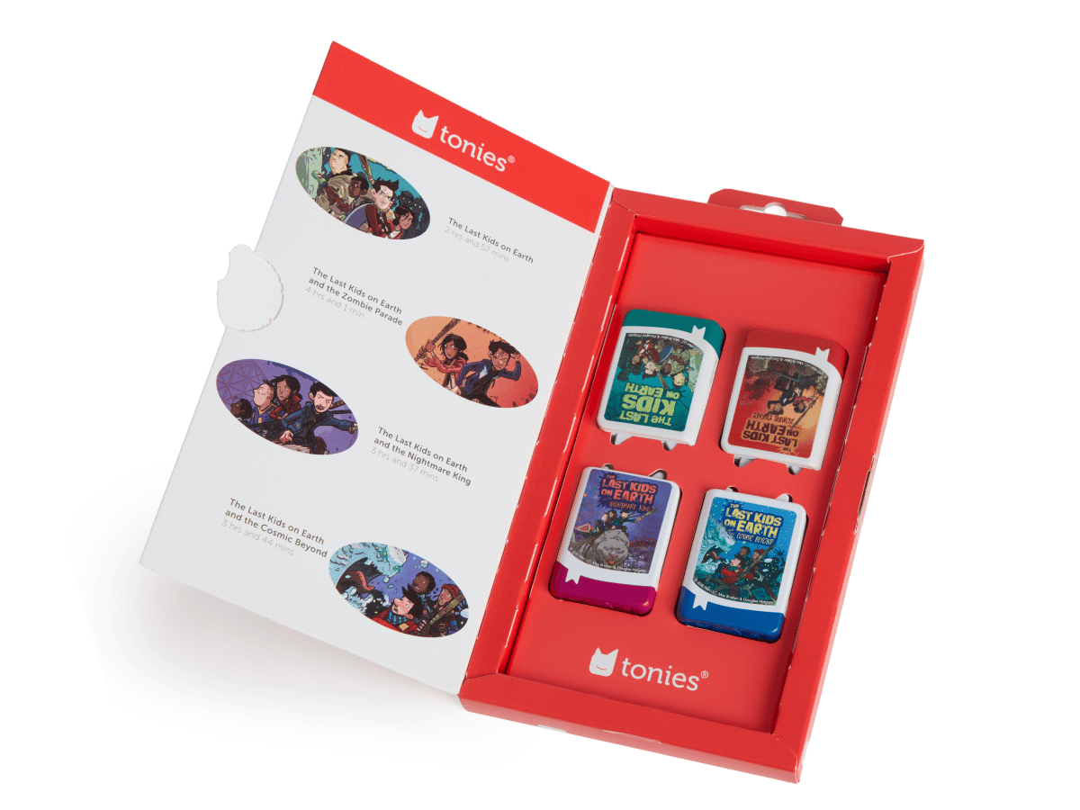 Inside view of Last Kids on Earth Audiobook Tonies - 4 Pack Packaging