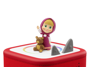 Masha & the Bear Tonie on a red Toniebox 2 ready to play audio stories and songs