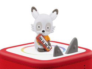 Mission Akio Tonie on a red Toniebox 2 ready to play audio stories and songs