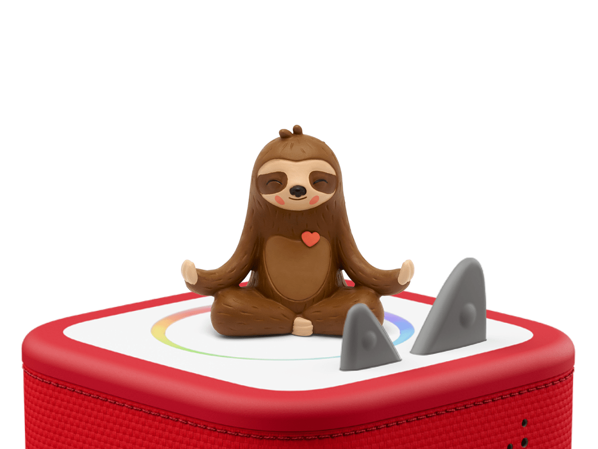 Mindfulness Tonie on a red Toniebox 2 ready to play audio stories and songs