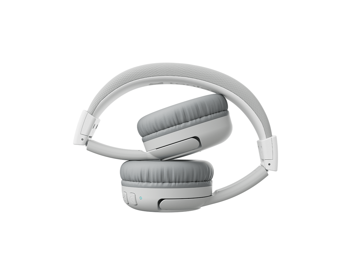 Moon gray bluetooth headphones for kids in folded position