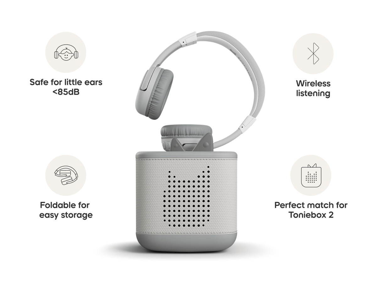 Moon gray bluetooth headphones for kids give little listeners the freedom to enjoy their stories without cords
