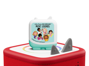 Little People Big Dreams - Music Legends Pocket Tonie on a red Toniebox 2 ready to play audio stories and songs