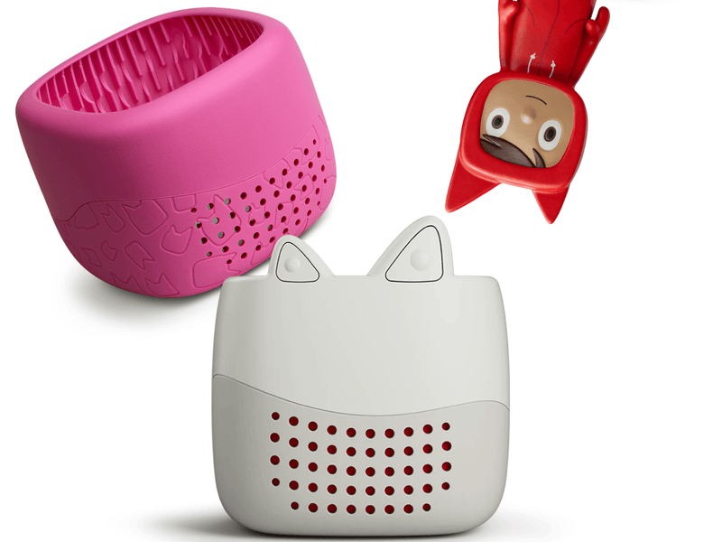 Toniebox Lite, an audio player for kids with Rubie Creative Tonie audio figurine and pink cover | Illustration