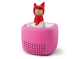 Toniebox Lite, an audio player for kids with Rubie Creative Tonie audio figurine and pink cover 
