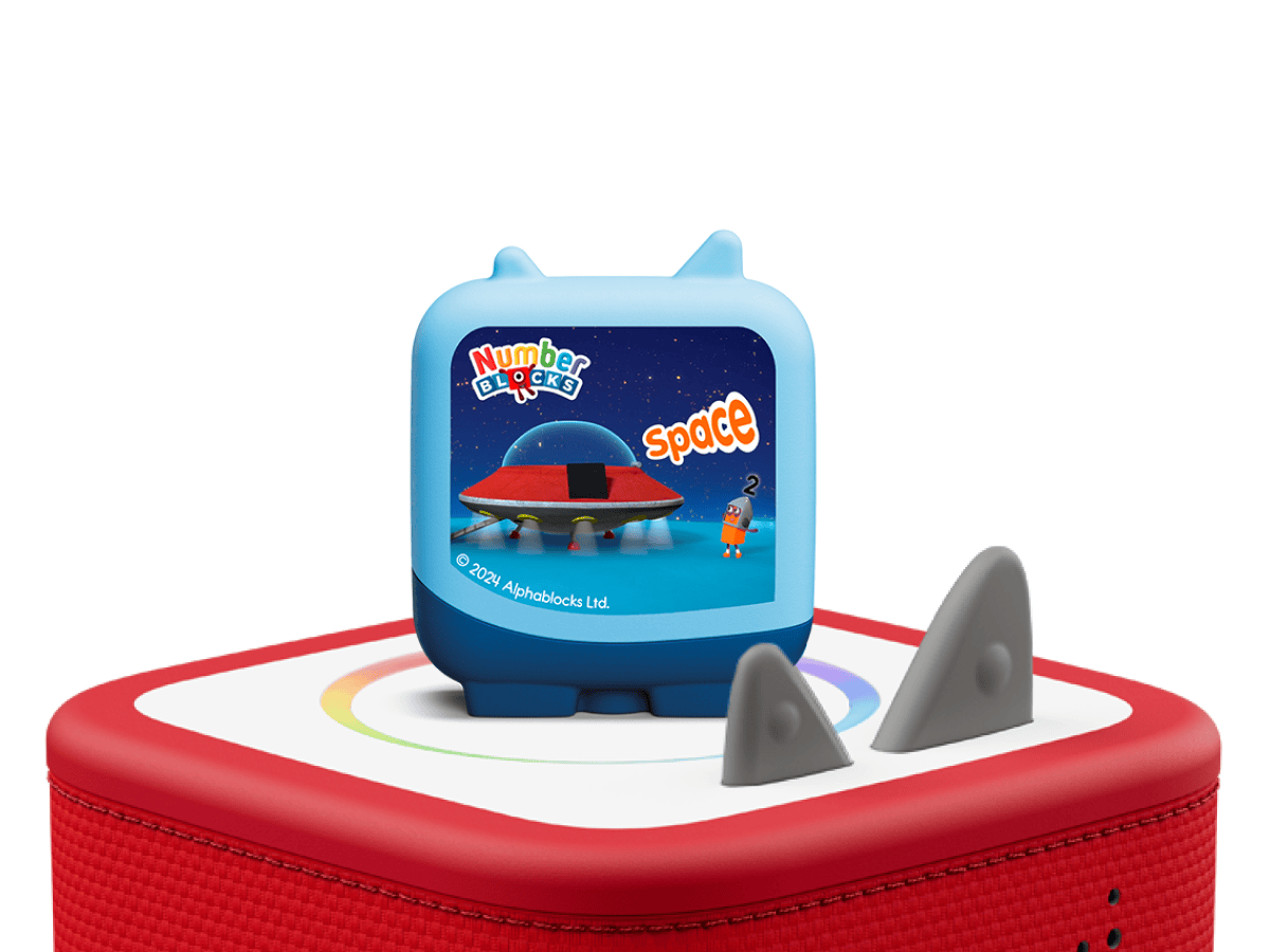 Numberblocks Pocket Tonies on a red Toniebox 2 ready to play audio stories and songs curated for kids