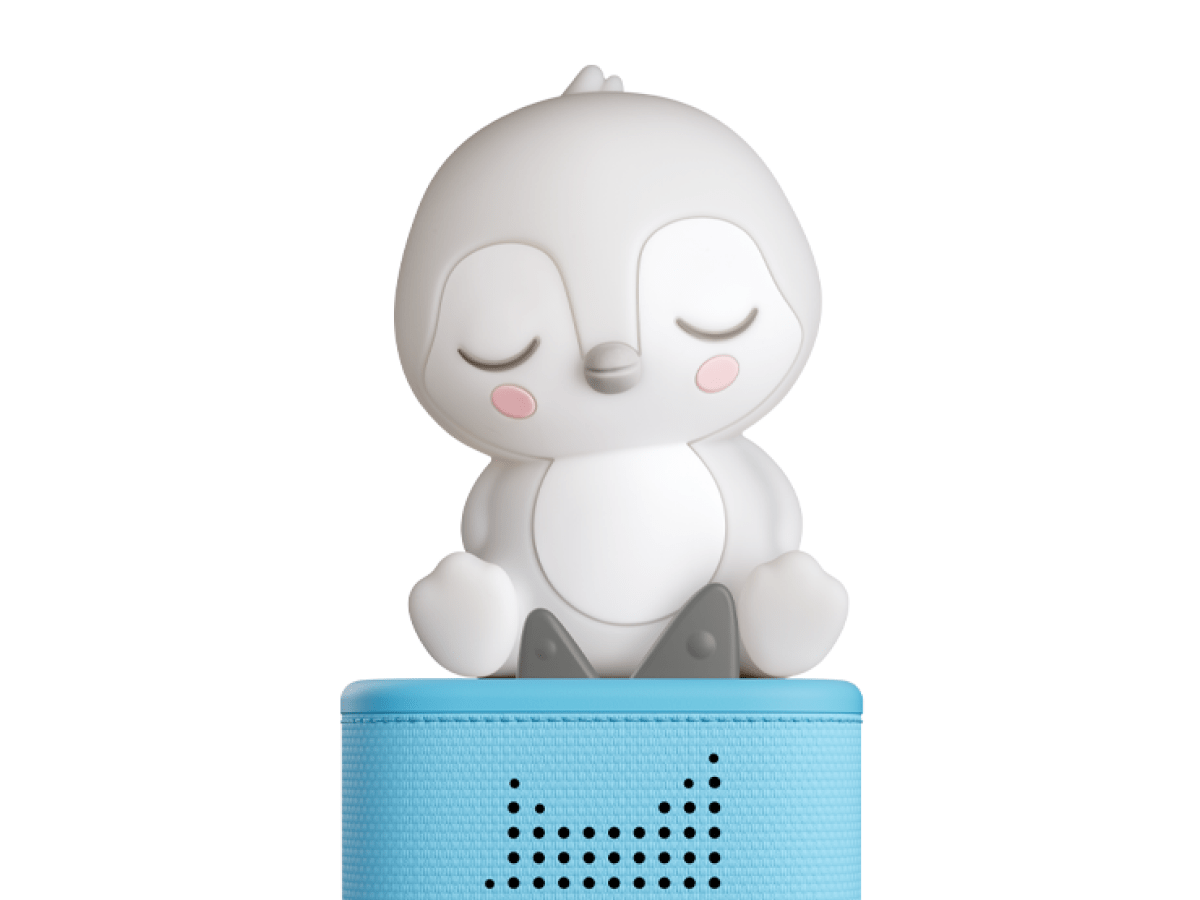 Sleepy Friends Sleepy Penguin Night Light on a red Toniebox 2 ready to play audio stories and songs
