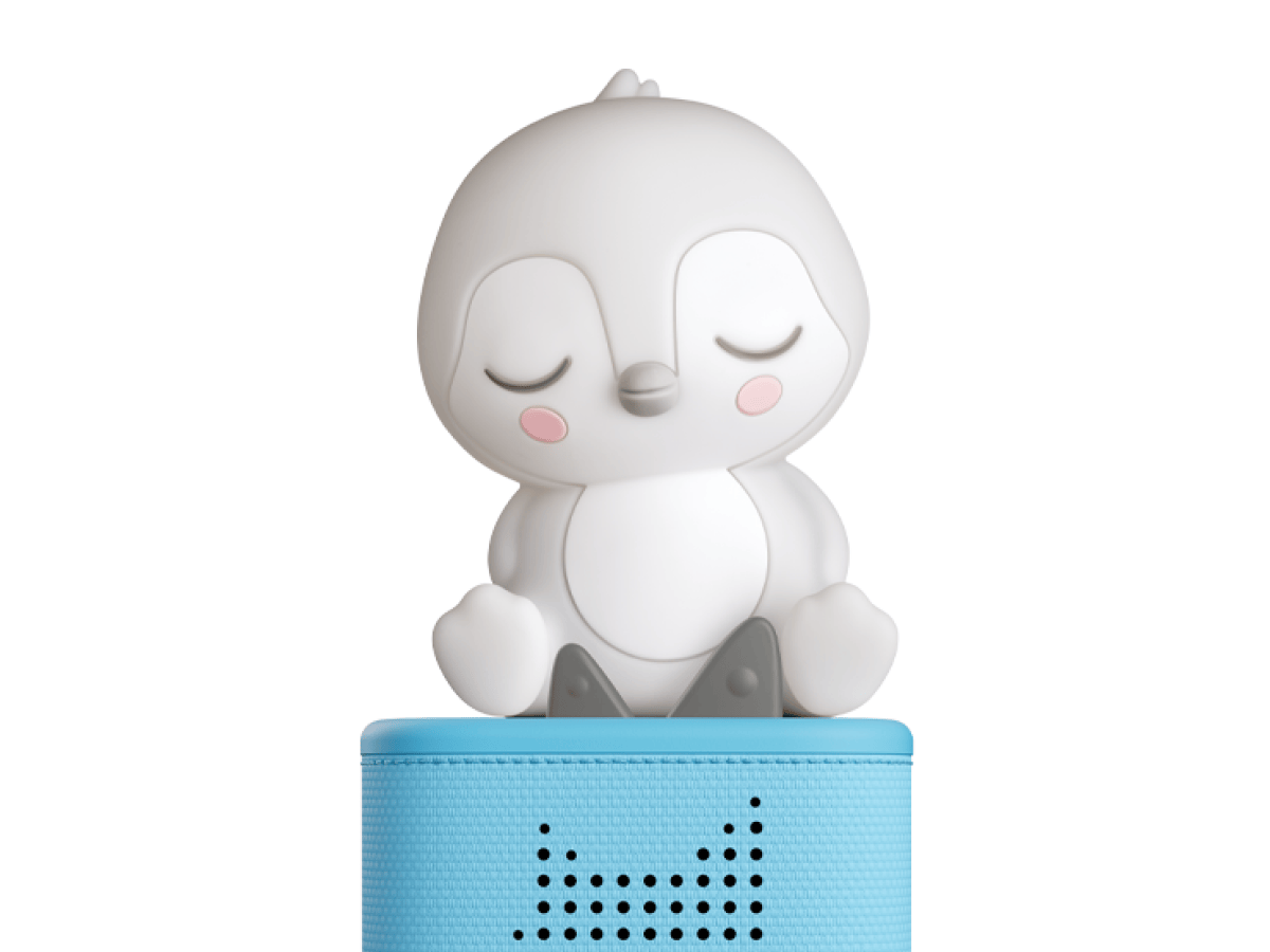 Sleepy Friends Sleepy Penguin Night Light on a red Toniebox 2 ready to play audio stories and songs
