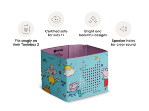 Peppa Pig Sleeve is in our line of sleeves that are compatible with Toniebox 2 which are easy to clean, 1+, and include bright and fun designs
