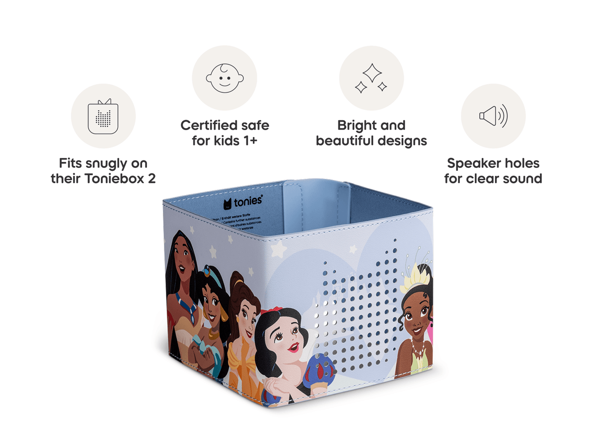 Disney Princess Sleeve is in our line of sleeves that are compatible with Toniebox 2 which are easy to clean, 1+, and include bright and fun designs